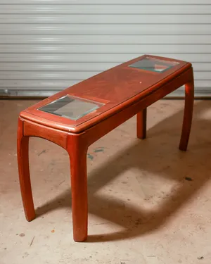 Red Lacquer Chinese Console Table Glass Inlay