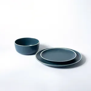 Smoky Blue with White Edge Dinnerware set Salad Plate - 8