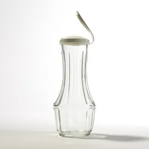 Salad Dressing Mixing Bottle Clear Glass Dressing Shaker with White Lid -7.5