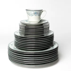 Noritake Plate Blue Hill Pattern Contemporary Blue Hill Pattern Blue flowers with Silver painted Rim Cup and Saucer - saucer 6