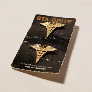 Vintage Military Medical Caduceus Gold Insignia Pins, Doctor, Wings,