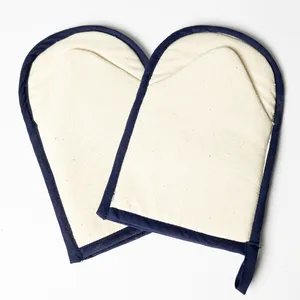Simple off white and blue edging oven mitts