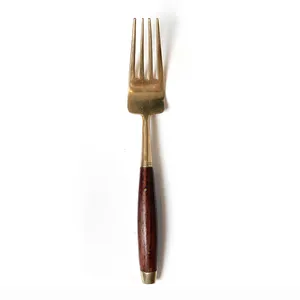 Mid Century MCM Thai Bronze and Teak Silverware Individual Dinner Forks