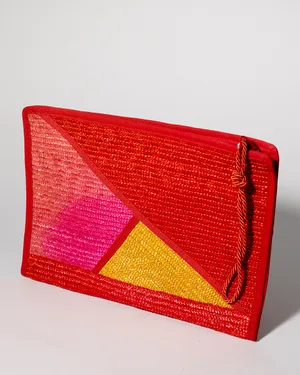 1990s Vintage Handbag Red, Pink, Yellow Wicker Liz Clairorne Clutch