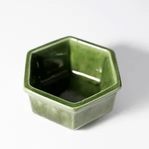 Jade Green 6 six Sided Ceramic Footed Planter 