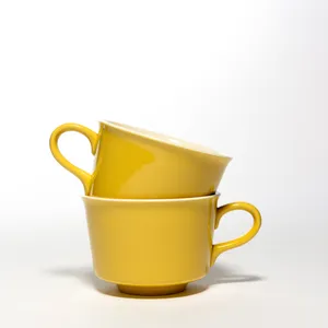 Baby Yellow Stoneware Coffee Tea Cups, Vintage  - 2.5