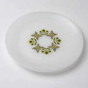 Milk Glass with Green Flowers Salad Plates