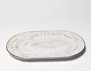 White Oval Ceramic Platter looks distressed