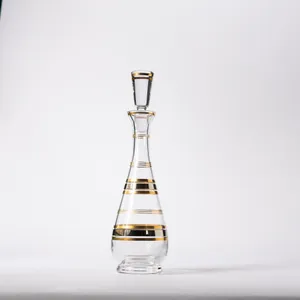Krosno Handmade Clear Glass Decanter Gold and Silver stripes - 14.5
