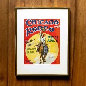 1928 Souvenir Program from Rodeo Chicago. Art over 50 years old red and yellow circle. gold metal frame