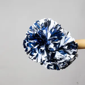 Set of 2 Pom Poms Shiny Blue and White 