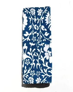 Royal Blue Block Printed Cotton Fabric Flowers and Fine Single Napkin