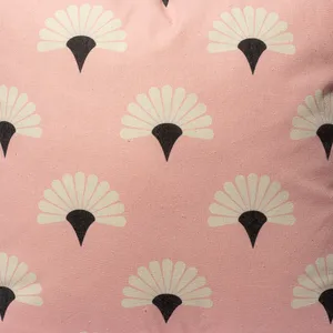 Pink Pillow with repeating off white and black fan shapes - 16
