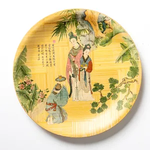 2 Vintage Hand Painted Asian Bamboo Dinner Plates