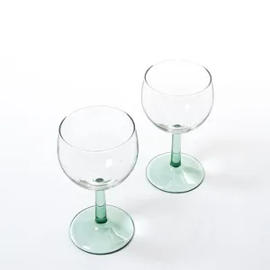 Clear bowl light green stemmed wine glass goblet - 5.75