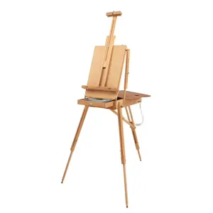 Hand Prop Art: Grand Luxe Full Box French Easel – Premium Oiled Beechwood used patina, aged Solid Wood with paint drips - 6' tall when open 16