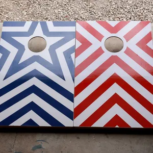 Backyard, BBQ, Pool, Game, Outdoor Wooden Cornhole Boards Red and White and Blue and White Corn Hole