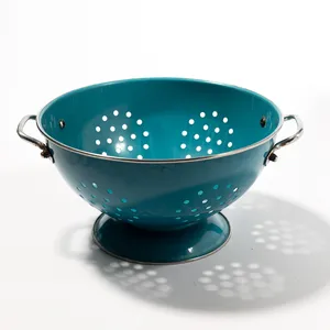 Blue Enamel Colander Sieve Vintage - 10.5