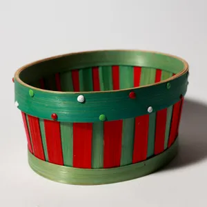 Vintage Christmas Red Green Striped Splint Basket