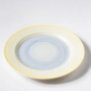 Dinner Plate Subtle Water Color Blue center with Yellow Edge - 8.75