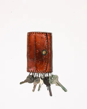 Vintage Hand-Tooled Leather Key Case Snap Closure
