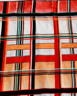 Cotton Fabric, Plaid, Red, Orange, Green, Black