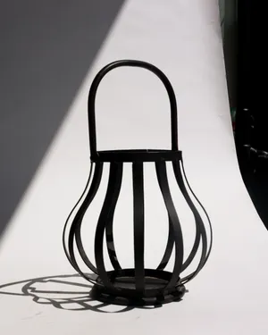 Rustic Black Metal Candle Lantern with Handle