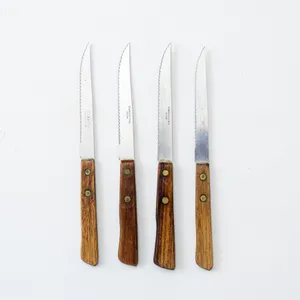 Silver Steak Knives with Wooden Riveted Handle - 8