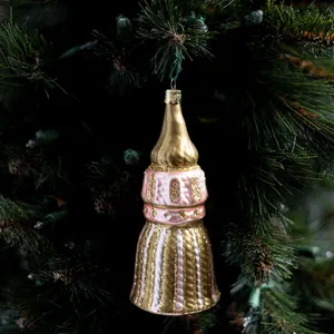 Vintage Glass Christmas Ornament Pink and Gold Glitter