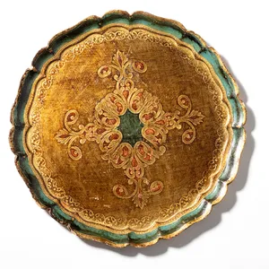 Large Wood Plate or Wall Art, Rich Colorful, Gold Turquoise and Red