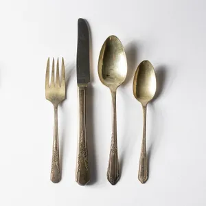 Silver Flatware 2 Full Sets Knife Large and Tea Spoons Salad Fork - 8.25