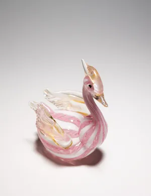 Blown Glass Pink and Clear Glass swan animal, bird
