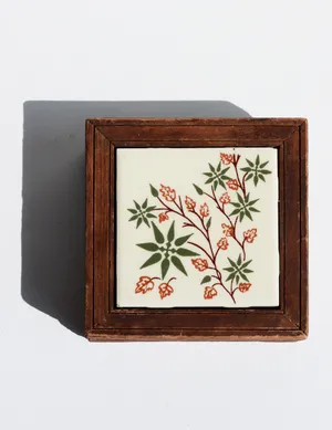 Orion Tile Trivet Monterrey Mexico 43 Wood Framed Green and Yellow Flowers Vine