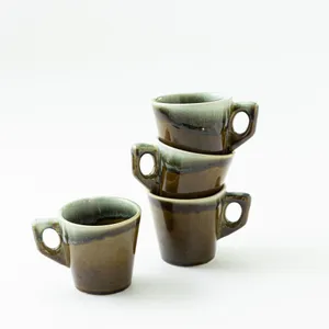 Vintage Green Drip Glaze Coffee Mug - 3.5