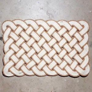 Nautical Jute Rope Woven Coastal Mat Plastic Welcome Mat, Rug