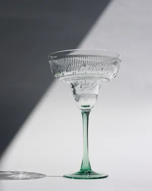 Crystal D'Arques-Durand Sombrero Margarita Glass Arches & Diamonds Clear Glass Bowl and Green Stem