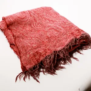 Red Paisley Wool Fringe Throw Bohemian Blanket