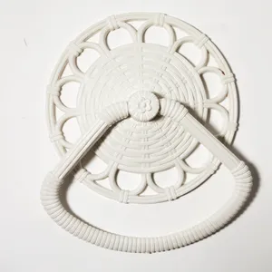 Vintage White Wicker Rattan Circular Decorative Hand Towel Rack