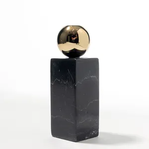 Rectangle Black Marble Round Sphere Candle Holder - 5.75