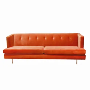 Burnt Orange Tufted Velvet Mid-Century Modern Sofa, Retro