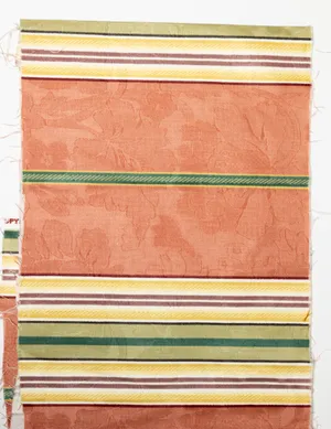 Fabric: Mauve 1990s With Green and Gold Stripes
