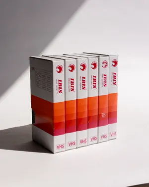 Ibis brand VHS video cassettes White with Orange and Pink Stripes