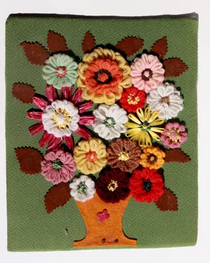 Mid Century modern 3D Floral Arrangement Needlework Embroidery Green Background
