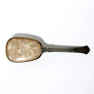 Long Handle Silver Plated Antique Woman's Hair Brush Lace Inlay - 