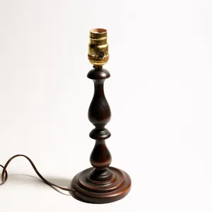 Vintage Turned Wood Brass Candlestick Table Lamp small