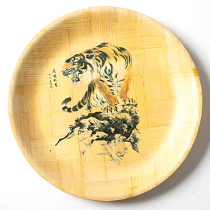 2 Vintage Hand Painted Bamboo Salad Plates