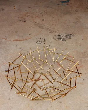 Modern Brass Wire Nest Bowl Abstract Sculpture