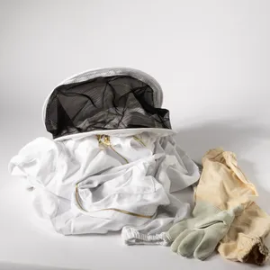 Humble Bee Beekeeper Shirt with attached netted cap. + Elbow length Heavy Duty Gloves - XXL