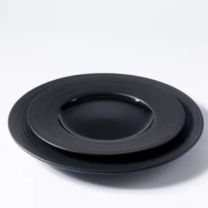 Black Dinner Set with Matte Ribbed Edge Dinner - 10.75
