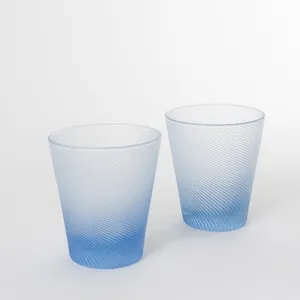 Light Blue Frosted ribbed texture tumblers - 4